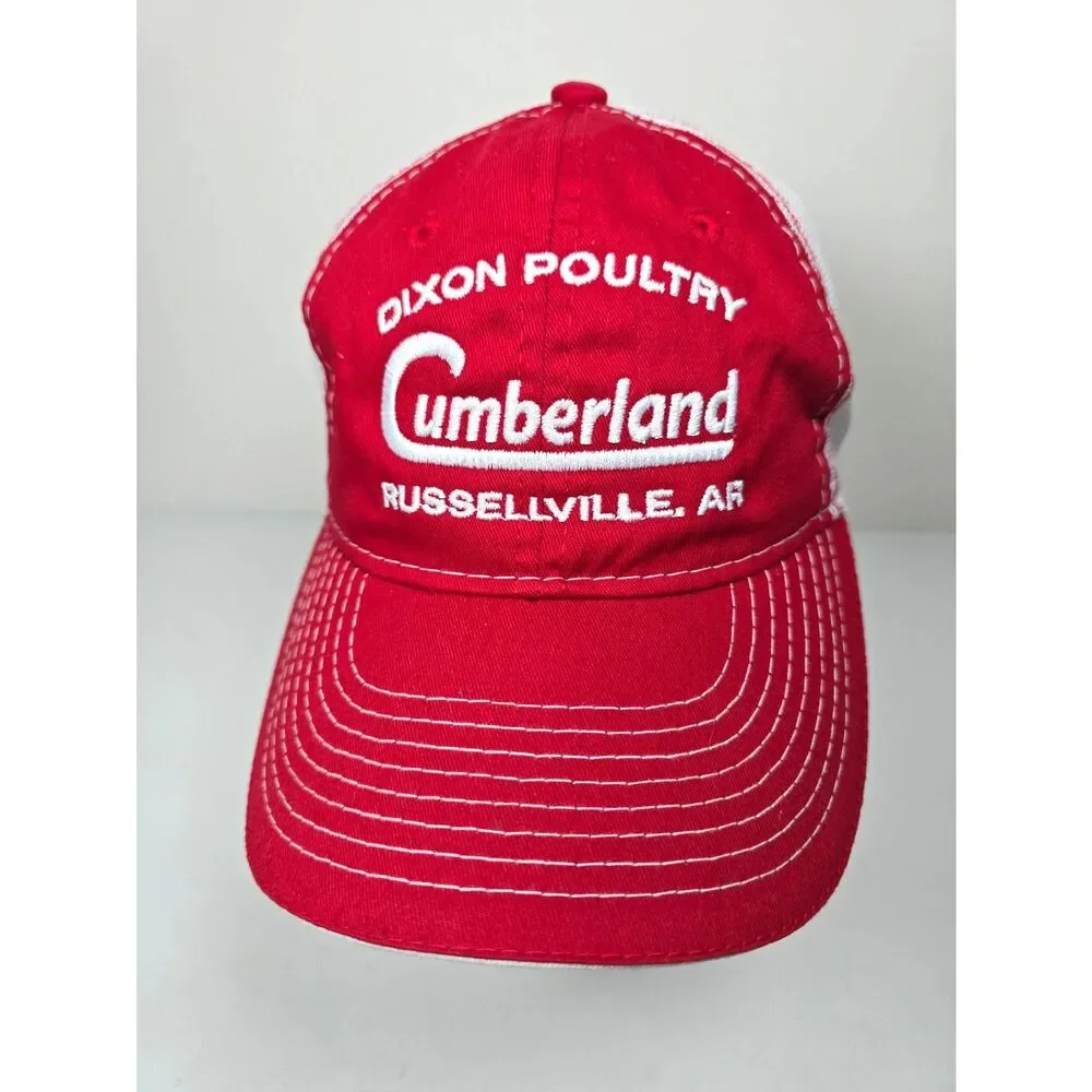Dixon Poultry Trucker Hat Cumberland Russellville AR Red White Mesh Snapback